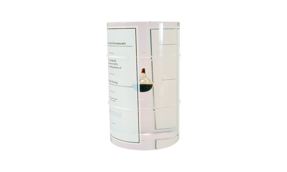 Lucite Cylinder with Embedded Oil Vial