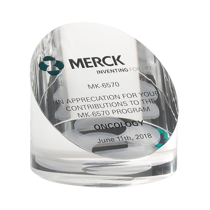 Merck Custom Crystal Paperweight Award (Side View)